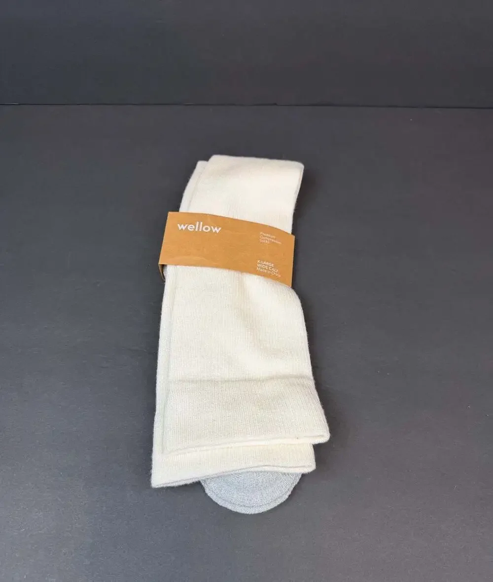 Wellow Premium Compression Socks X-Large Wide Calf Cream